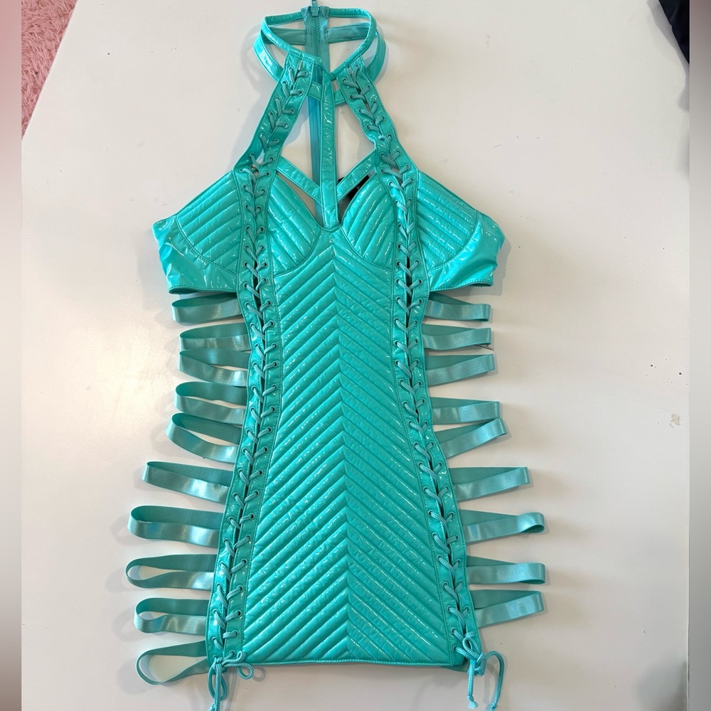 Turquoise Halter Cutout Bodycon Dress